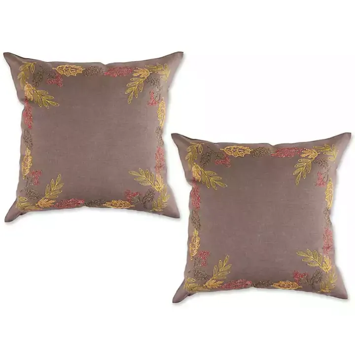 Gray Shimmer Leaves 2-pc. Harvest Pillow Cover Set