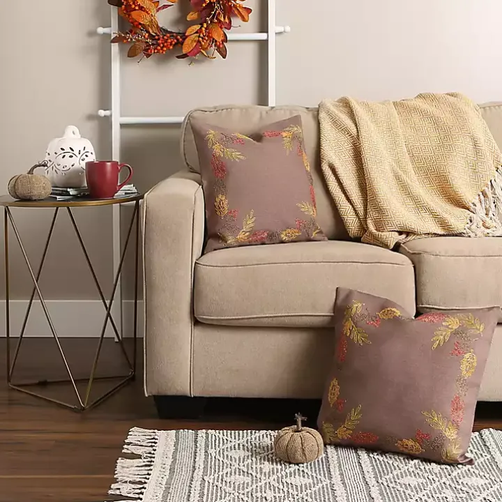 Gray Shimmer Leaves 2-pc. Harvest Pillow Cover Set