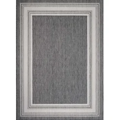Gray Striped Border Outdoor Area Rug, 7x9