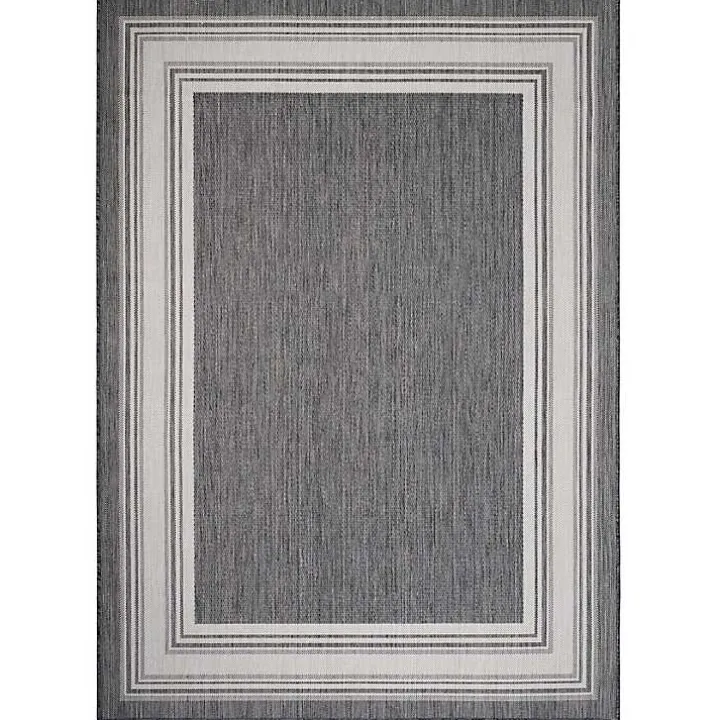 Gray Striped Border Outdoor Area Rug, 7x9