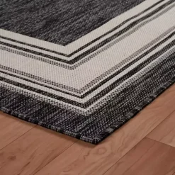 Gray Striped Border Outdoor Area Rug, 7x9
