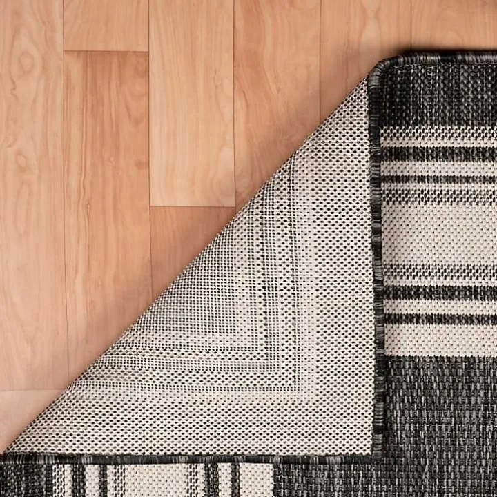 Gray Striped Border Outdoor Area Rug, 7x9