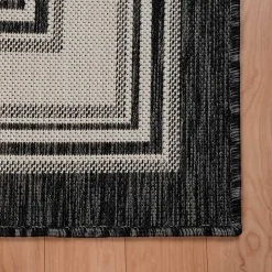 Gray Striped Border Outdoor Area Rug, 7x9