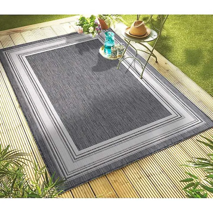 Gray Striped Border Outdoor Area Rug, 7x9