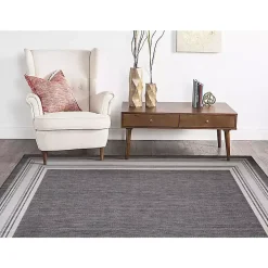 Gray Striped Border Outdoor Area Rug, 7x9