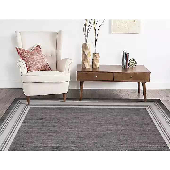 Gray Striped Border Outdoor Area Rug, 7x9