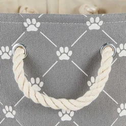 Gray Trellis Paw Print Storage Basket, 14 in.