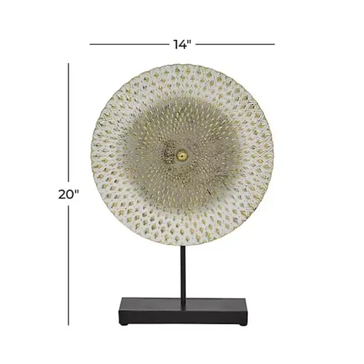 Gray White Gold Carved Mandala Metal Sculpture