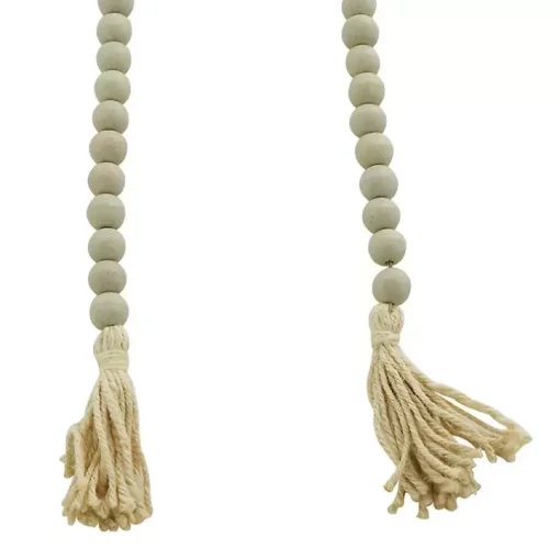 Gray Wood Beads Cream Tassel Garland