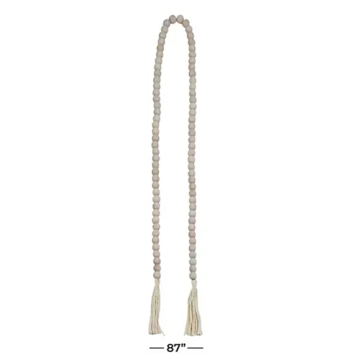Gray Wood Beads Cream Tassel Garland