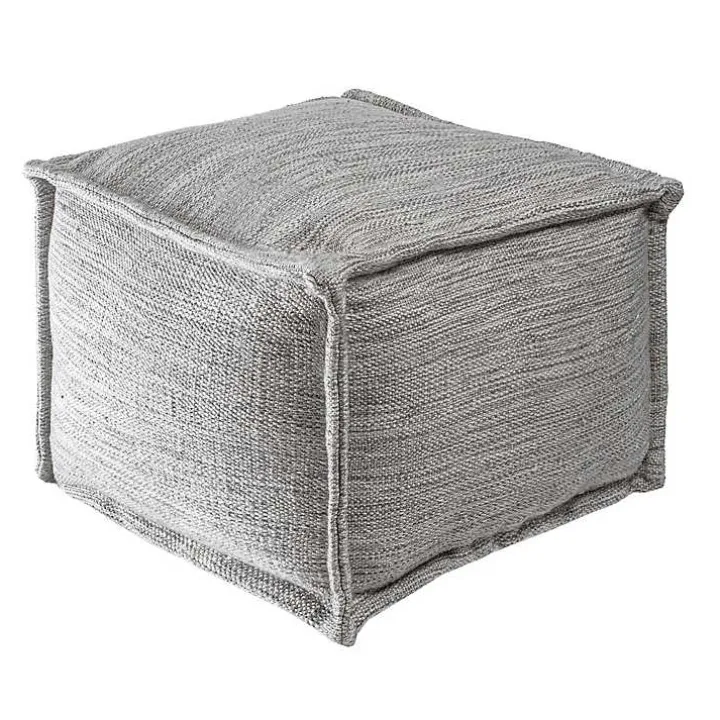 Gray Woven Outdoor Pouf