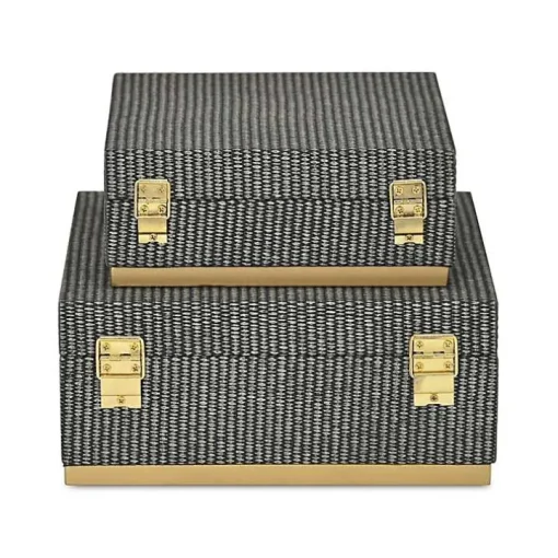 Gray Woven Square Decorative Boxes, Set of 2