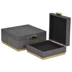 Gray Woven Square Decorative Boxes, Set of 2