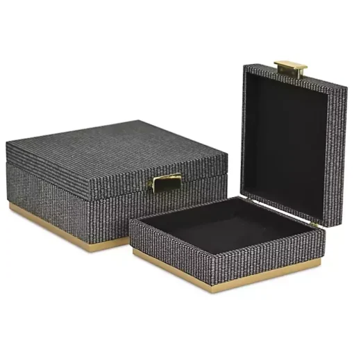 Gray Woven Square Decorative Boxes, Set of 2