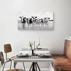 Grazing Cow Monochrome Canvas Art Print, 35x17 in.