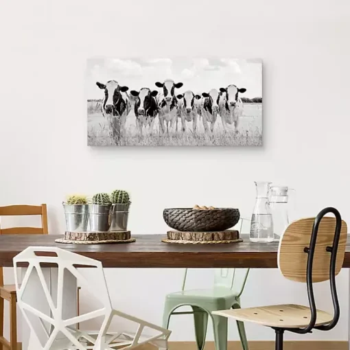 Grazing Cow Monochrome Canvas Art Print, 35x17 in.