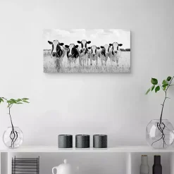 Grazing Cow Monochrome Canvas Art Print, 35x17 in.