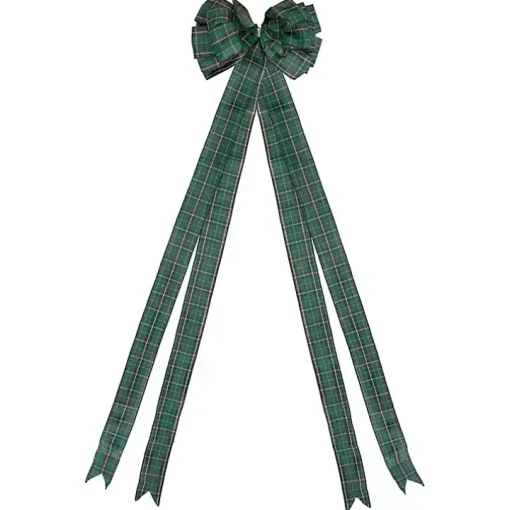 Green and Black Plaid Bow Christmas Tree Topper