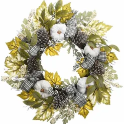 Green and Gray Ribbon Harvest Mix Wreath