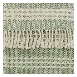 Green and Ivory Striped Cotton Throw