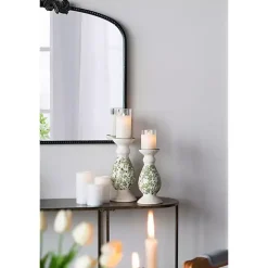 Green and White Floral Candle Holder, 10 in.