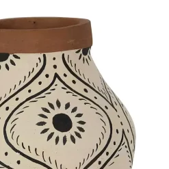 Green and White Floral Terracotta Vase