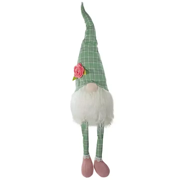 Green and White Plaid Gnome Shelf Sitter