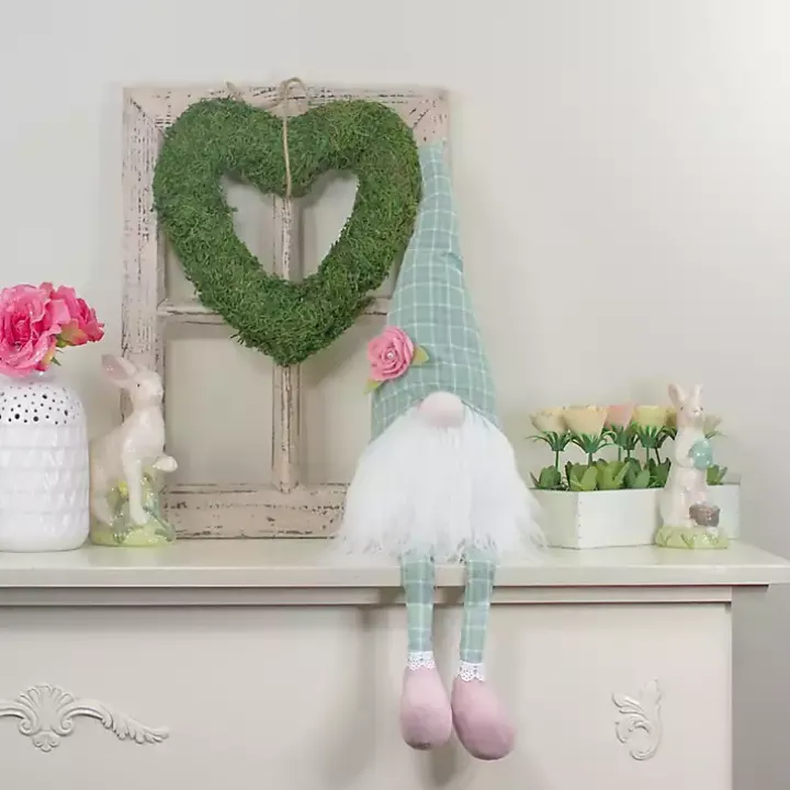 Green and White Plaid Gnome Shelf Sitter