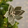 Green Corduroy Poinsettia Christmas Pick