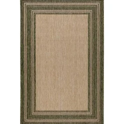 Green Framed Border Outdoor Area Rug, 7x9