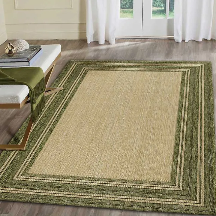 Green Framed Border Outdoor Area Rug, 4x7
