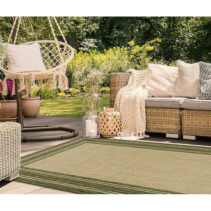 Green Framed Border Outdoor Area Rug, 7x9