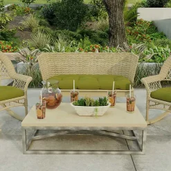 Green French Edge Outdoor Wicker Settee Cushion