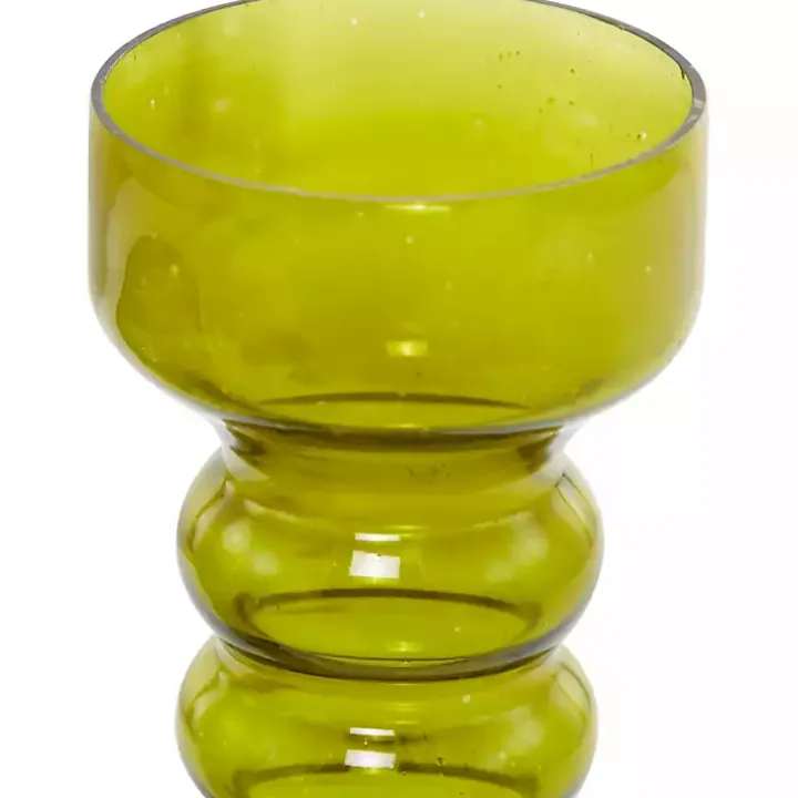 Green Glass Bubble Pillar Candle Holders, Set of 3