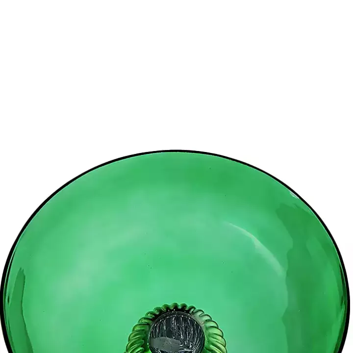 Green Glass Vase with Gold Pedestal Base, 12 in.