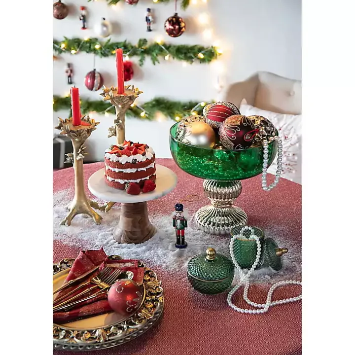 Green Glass Vase with Gold Pedestal Base, 12 in.