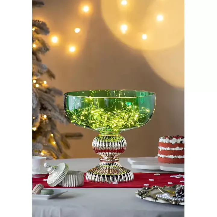 Green Glass Vase with Gold Pedestal Base, 12 in.