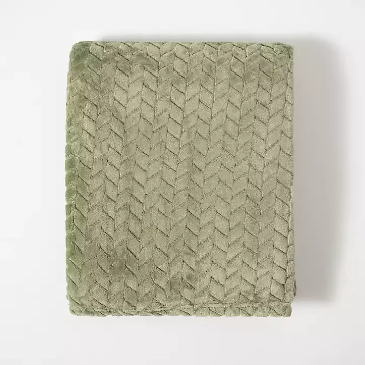 Green Heavenly Herringbone Plush Throw
