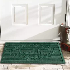 Green Hello Ribbed Durable Doormat