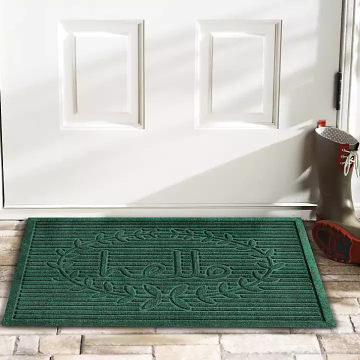 Green Hello Ribbed Durable Doormat