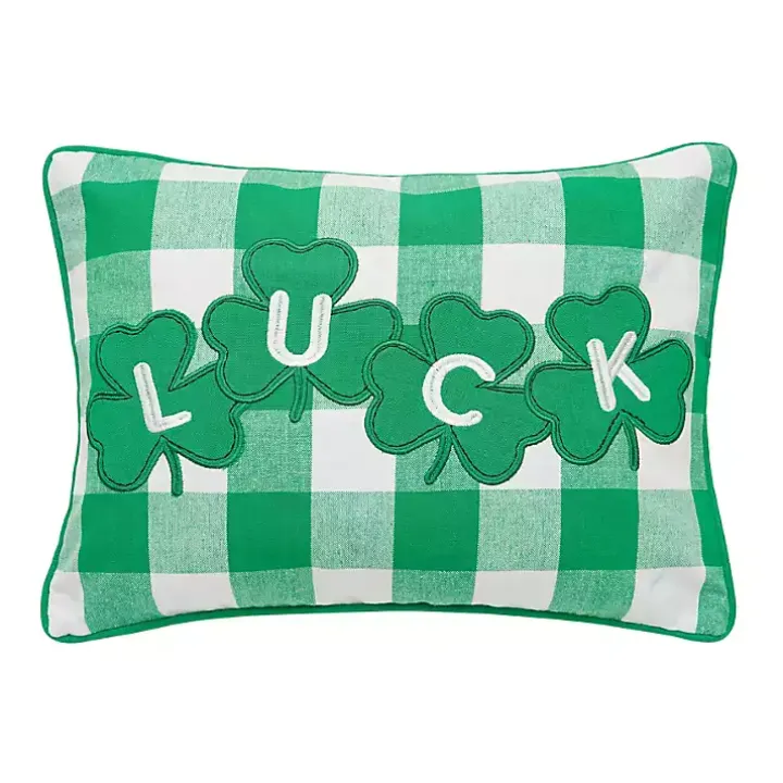 Green Luck Clovers Plaid Pillow