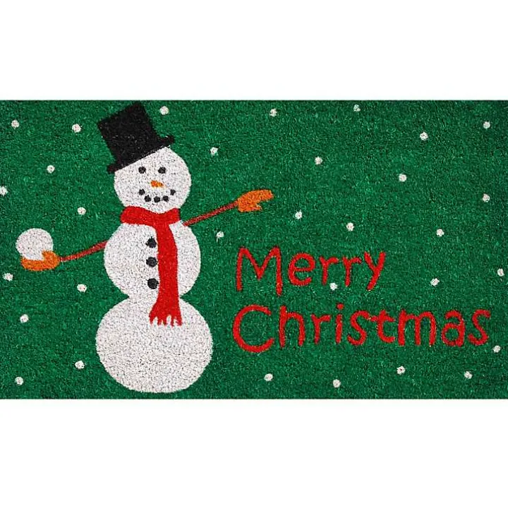 Green Merry Christmas Snowman Doormat