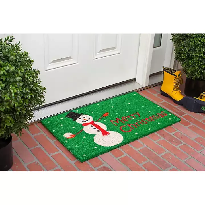 Green Merry Christmas Snowman Doormat