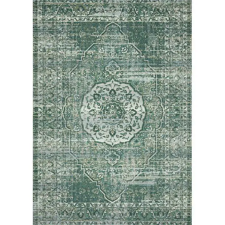 Green Mist Tribal Medallion Outdoor Rug, 5x7