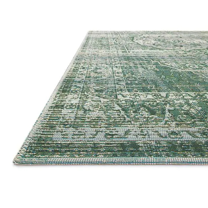 Green Mist Tribal Medallion Outdoor Rug, 5x7