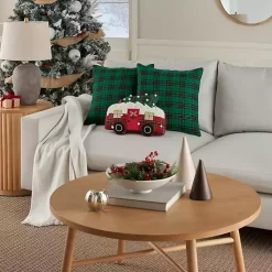 Green Plaid and Camper Pillows, Set of 3