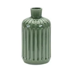 Green Ribbed Terracotta Vase, 9 in.