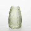 Green Round Ribbed Glass Vase