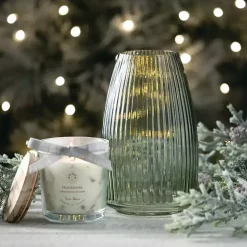 Green Round Ribbed Glass Vase