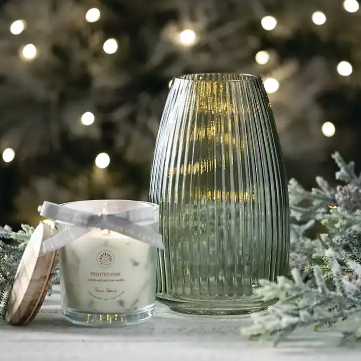 Green Round Ribbed Glass Vase